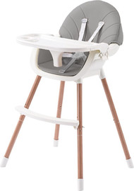 BABY Queenix כיסא אוכל 2 ב 1 עם ריפוד דמוי עור קל לניקוי דגם רוי - לבן/אפור