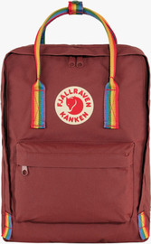 KANKEN Fjallraven Kanken Rainbow - תיק גב קאן קן 16 ליטר בצבע אדום עם רצועות בצבעי קשת בענן