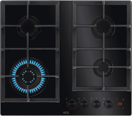 AEG כיריים גז - 4 מבערים AEG א.א.ג. Step Power HKB64341NB זכוכית שחורה
