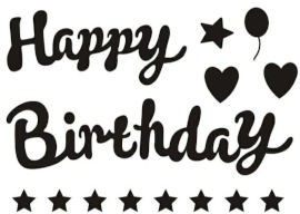 מסיבלנד מדבקה Happy Birthday שחור לבבות וכוכבים