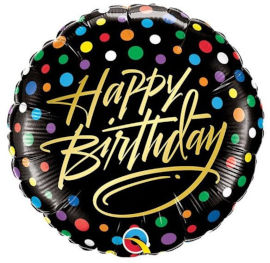 מסיבלנד בלון עגול  שחור נקודות happy birthday