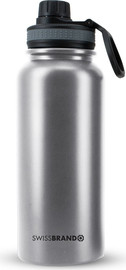 SwissBrand בקבוק גדול 900 מ"ל מבודד חום וקור ללא BPA מבית המותג השוויצרי SwissBrand דגם FRESKO צבע כסף