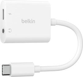 Belkin מתאם אודיו וטעינה USB-C ל-3.5 מ"מ של Belkin – האזנה וטעינה במקביל לבן
