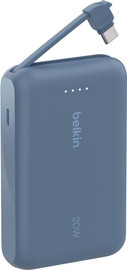 Belkin סוללת גיבוי Belkin BoostCharge מטען נייד 10,000mAh עם כבל מובנה לטעינה מהירה 20W בחר צבע כחול