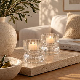 DECOROZ פמוט זכוכית לנרות CONIC | שקוף 8 ס”מ