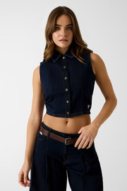 GUESS חולצת טישירט קצרה Guess Denim Cropped נשים - גס - Blue