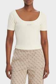 GUESS חולצת טישירט קצרה Guess Circe Slim Fit Logo נשים - גס - White