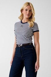 GUESS חולצת טישירט קצרה Guess Striped נשים - גס - White