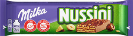 מילקה NUSSINI וופל פריך במילוי קרם אגוזים מצופה שוקולד חלב