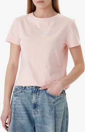 GUESS חולצת טישירט קצרה Guess Rhinestones Logo נשים - גס - Pink
