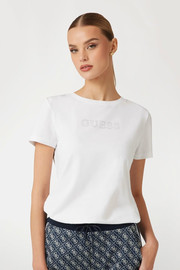 GUESS חולצת טישירט קצרה Guess Rhinestones Logo נשים - גס - White