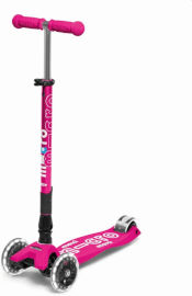 Micro קורקינט 3 גלגלים מתקפל Maxi Micro Deluxe Foldable Led- ורוד צעקני לבן