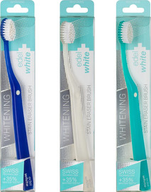 Edelwhite מברשת שיניים ידנית להלבנה, להברקת השיניים, להסרה יעילה ועדינה של כתמים חיצוניים, להסרת כתמים הנגרמים מקפה, תה, יין אדום וטבק לשמירה על תוצאות לאחר טיפולי הלבנת שיניים מקצועיים EW-VW Stain Eraser Whitening Toothbrush