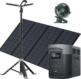 Ecoflow סט תחנת כוח ניידת כולל תאורה שטח ומאוורר מיני Ecoflow אקופלואו Ecocamp 2400 Ultimate