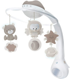 INFANTINO מובייל חשמלי מוזיקאלי 3 ב 1 עם מקרן תקרה, 10 מנגינות ומצב התעוררות - בז'/אפור