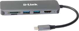 D-Link מתאם D-Link DUB-2327 USB-C 6-in-1 מ-USB Type C ל- USB-A 3.0 / HDMI / USB Type C 3.0 / כרטיס זכרון