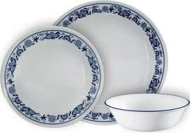 Corelle סט צלחות קורל 18 חלקים ל 6 סועדים דגם Old Town Blue  תוצרת קורנינג ארה"ב – הצלחות הדקות והחזקות בעולם!
