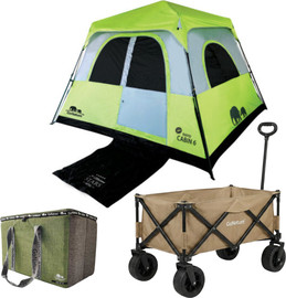 Go Nature אוהל קאבין ל6 + עגלת קמפינג מתקפלת גלגל רחב  OFF ROAD WAGON וצידנית רכה 30 ליטר