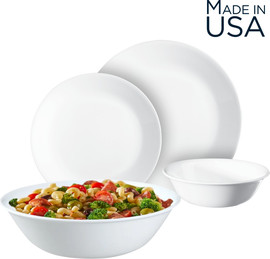 Corelle סט צלחות קורל 18 חלקים ל6 סועדים דגם Winter Frost  + קערת הגשה 2 ליטר מתנה קורנינג ארה"ב