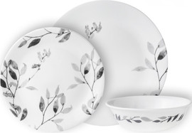 Corelle סט צלחות קורל 12 חלקים ל 4 סועדים דגם Misty Leaves  תוצרת קורנינג ארה"ב – הצלחות הדקות והחזקות בעולם!