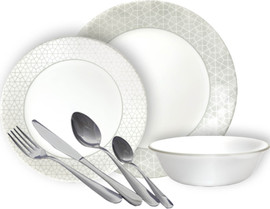 Corelle סט 84 חלקים ל12 סועדים :צלחות קורל Knox + סכו"ם Twist