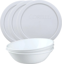 Corelle מארז 6 יחידות: 3 קערות 1 ליטר + 3 מכסים דגם Winter Frost White קורנינג ארה"ב