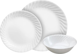 Corelle סט צלחות קורל 18 חלקים ל 6 סועדים דגם Enhancements  תוצרת קורנינג ארה"ב – הצלחות הדקות והחזקות בעולם!