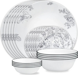 Corelle סט צלחות קורל 16 חלקים ל 4 סועדים דגם Francheska  תוצרת קורנינג ארה"ב – הצלחות הדקות והחזקות בעולם!
