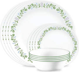 Corelle סט צלחות קורל 12 חלקים ל 4 סועדים דגם Bryndle  תוצרת קורנינג ארה"ב – הצלחות הדקות והחזקות בעולם!