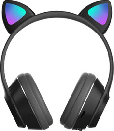 Star Toys אוזניות חתול אלחוטיות BT עם סאונד באיכות HD, אורות וטעינה - שחור