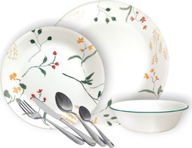 Corelle סט 84 חלקים ל12 סועדים :צלחות קורל Wildflower Scatter  + סכו"ם Twist