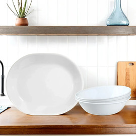 Corelle מארז 3 קערות הגשה 1 ליטר + מגש אובלי דגם Winter Frost White קורנינג ארה"ב