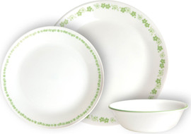Corelle סט צלחות קורל 18 חלקים ל 6 סועדים  של קורנינג דגם Spring Blossom Green  תוצרת ארה"ב