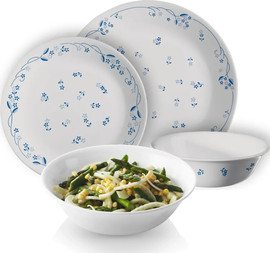Corelle סט צלחות קורל 18 חלקים ל6 סועדים דגם Provincial Blue + קערת הגשה  1 ליטר מתנה קורנינג ארה"ב