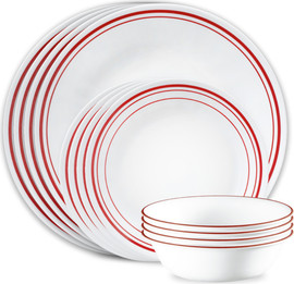 Corelle סט צלחות קורל 12 חלקים ל 4 סועדים דגם Logan  תוצרת קורנינג ארה"ב – הצלחות הדקות והחזקות בעולם!