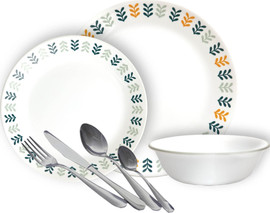 Corelle סט 84 חלקים ל12 סועדים :צלחות קורל Anders + סכו"ם Twist