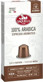 Saquella Caffe מארז 10 קפסולות אלומניום 100% ערביקה תואמות נספרסו מבית Saquella Caffe