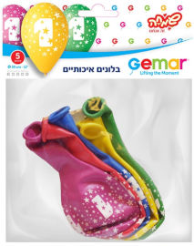 Gemar שקית 5בלונים 12 קלאסי-ספרה 1 וכוכבים-מיקס
