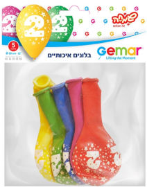 Gemar שקית 5בלונים 12 קלאסי-ספרה 2 וכוכבים-מיקס