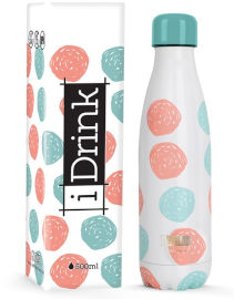 iDrink בקבוק תרמי מעוצב שומר חום וקור 500 מ"ל - נקודות ורוד/מנטה