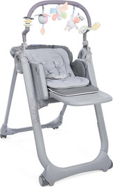 Chicco כסא אוכל מגיל לידה פולי מג'יק רילקס עם קשת צעצועים, מגש, 7 מצבי גובה, שכיבה / ישיבה - אפור כהה Graphite