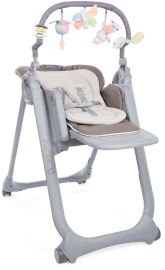 Chicco כסא אוכל מגיל לידה פולי מג'יק רילקס עם קשת צעצועים, מגש, 7 מצבי גובה, שכיבה / ישיבה - חום בהיר COCOA