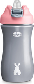 Chicco בקבוק שתייה ספורט לפעוטות 350 מ"ל עם פיית סיליקון נשלפת ומכסה מגן - ורוד
