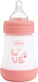 Chicco בקבוק צ'יקו פרפקט 5 150 מ"ל 0 חודשים+ זרימה רגילה ורוד איורים