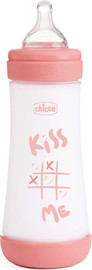 Chicco בקבוק לתינוק פרפקט 5 Perfect עם תחתית נושמת להפחתת גזים 300 מ"ל זרימה מהירה - ורוד LOVE
