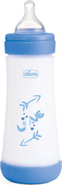 Chicco בקבוק לתינוק פרפקט 5 Perfect עם תחתית נושמת להפחתת גזים 300 מ"ל זרימה מהירה - כחול LOVE