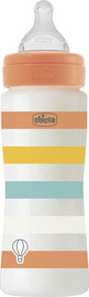 Chicco בקבוק לתינוק 250 מ"ל 2+ מסדרת וולביאינג Well Being - פסים כתום