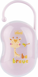 Chicco קופסת פלסטיק הגיינית לזוג מוצצים עם חיבור לעגלה / תיק - ורוד ג'ירף