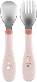 Chicco סכום מתכת צ'יקו 18+ בצבע ורוד - Chicco Metal Cutlery +18M