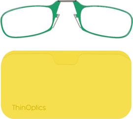 Thinoptics קריאה משקפי קריאה בצבע ירוק עם נרתיק לסמארטפון בצבע צהוב ניאון